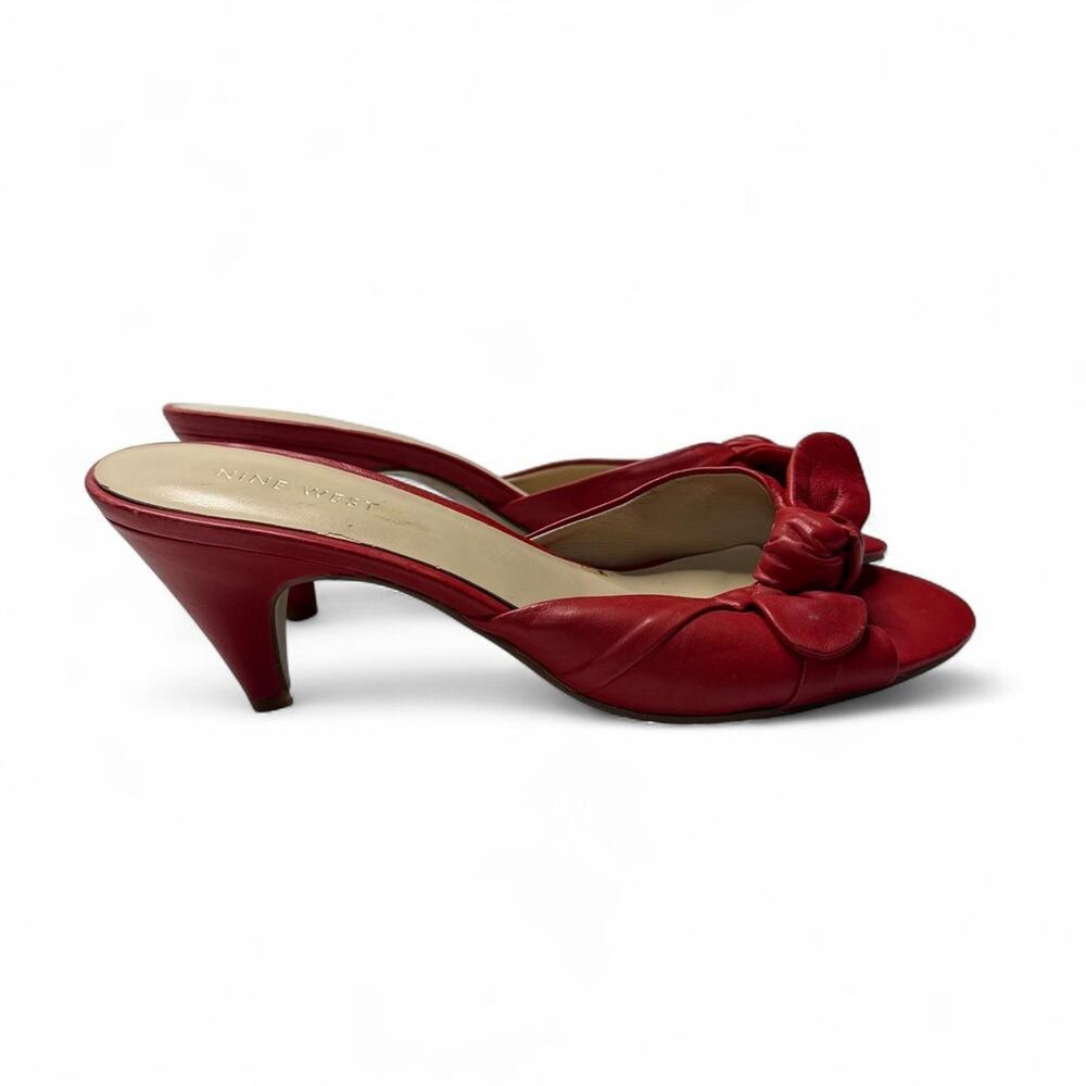 Y2K Red Leather Bow Mules / kitten heels Nine West size 7.5 - Picture 2 of 8